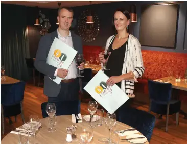  ??  ?? Aogán and Karen Dunne of The Glenside Hotel in the newly refurbishe­d Henry’s Restaurant in the hotel.