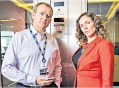  ??  ?? Scene stealers: Hugh Bonneville and Jessica Hynes in the BBC satire