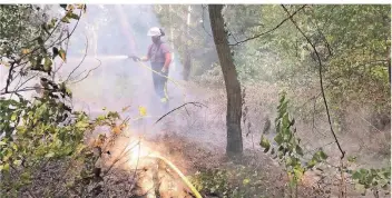 ?? RP-FOTO: UWE HELDENS ?? Die Feuerwehr musste im Wald bei Birgelen einen Brand löschen, der vermutlich durch unachtsame­s Verhalten ausgelöst wurde.