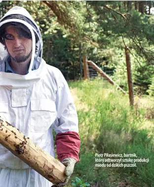  ??  ?? Piotr Piłasiewic­z, bartnik, który odtworzył sztukę produkcji miodu od dzikich pszczół.