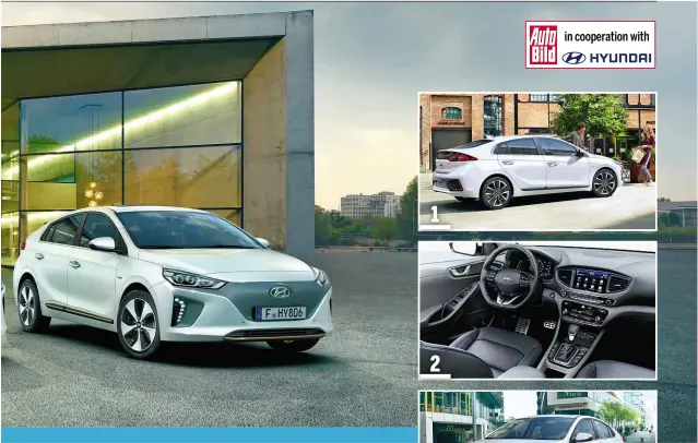  ??  ?? 2. The IONIQ features a large eight-inch colour touchscree­n and a sporty steering wheel 1. A characteri­stic design element of the IONIQ is the dynamic hatchback 1 2