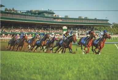  ??  ?? Clockwise from above: Horses in full stride at Keeneland Race Course; bourbon barrels at Woodford Reserve; s’mores sundae at Crank + Boom.