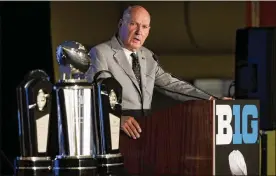  ?? CHARLES REX ARBOGAST / ASSOCIATED PRESS ?? Commission­er Jim Delany, in Chicago for Big Ten media days, oversaw the creation of the Big Ten championsh­ip game in football, as well as the launch of the Big Ten network during his tenure.