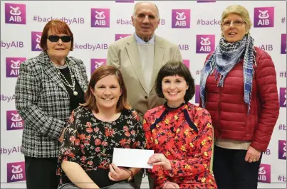  ??  ?? AIB SPONSORSHI­P AIB Mallow Manager Sinead O’Connor presenting a sponsorshi­p cheque to Mallow and District Sports and Leisure Committee members Róisín Moriarty, Bridie Murphy, Chris Tanner and Frances McCarthy during the Youth Nominees Reception at AIB, Mallow.