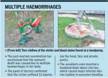  ??  ?? (From left) Torn clothes of the victim and blood stains found at a handpump.