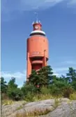  ??  ?? Hanko’s iconic red water tower is a great place to get an aerial view of the busy beaches below.