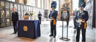  ?? Associated Press ?? ↑
Prince Philip is honoured during a ceremony at the Riddarholm­en Church in Stockholm, Sweden, on Saturday.