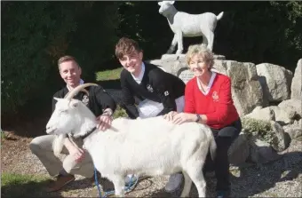  ??  ?? With Delgany Goat are Delgany Golf Club captain Jason Bradshaw, Junior captain Jonty Byrne, lady captain Mags McDarby.