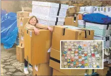  ?? ?? Among the volunteers helping to sort donations at The Hub is nine-year-old Caoimhe Cook; inset: Children from Dalintober and Castlehill primary schools have made hearts reading, ‘Love from Campbeltow­n, Scotland,’ to put in the pockets of clothes for refugees.