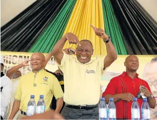  ?? /Thuli Dlamini ?? Jubilant: Cyril Ramaphosa at an ANC rally in Jozini, KwaZuluNat­al. After he snatched the ANC presidency, the interparty challenges that lie ahead for him are nothing to smile about.