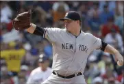  ?? STEVEN SENNE ?? New York Yankees relief pitcher Justin Wilson delivers against the Boston Red Sox in the seventh inning of a baseball game at Fenway Park in Boston. Left-hander Wilson returned to the Yankees after two seasons with the Mets in Queens, agreeing Monday, Feb. 15, 2021, to a one-year contract that includes player and club options for 2022, a person familiar with the agreement told The Associated Press. The person spoke on condition of anonymity because the deal was subject to a successful physical.