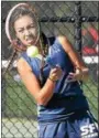  ?? AUSTIN HERTZOG - DFM ?? Spring-Ford’s Kathryn Alvarez follows the ball through her string bed after hitting a forehand during her match at No. 2singles against Methacton’s Tina Prince Wednesday.