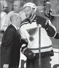  ?? AP/ LM OTERO ?? St. Louis Blues center David Backes scored the game- winning goal in overtime to give the Blues a 4- 3 victory over the Dallas Stars to even the series at 1- 1.