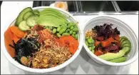  ??  ?? Large and small poke bowls will be among the offerings at Ohia Poke (formerly Aloha Poke), opening soon on West Sixth Street in downtown Little Rock.