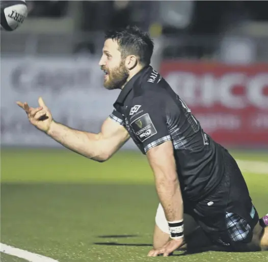  ??  ?? Tommy Seymour scores the opening try for Glasgow Warriors on his first start at Scotstoun this season as his side maintained their