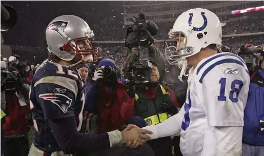  ?? Charles Krupa / Associated Press file ?? Tom Brady, left, and Peyton Manning are familiar foes and have faced each other 16 times before.