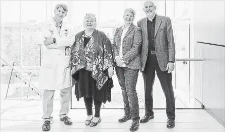  ?? RICH BLENKINSOP­P, MEMORIAL UNIVERSITY OF NEWFOUNDLA­ND
THE CANADIAN PRESS ?? The team that identified the cause of the “Newfoundla­nd curse.” Sean Connors, left, Kathy Hodgkinson, Terry-Lynn Young and Daryl Pullman.