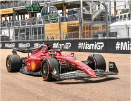  ?? — AFP photo ?? Leclerc races during the third practice for the Miami Formula One Grand Prix at the Miami Internatio­nal Autodrome in Miami Gardens, Florida.