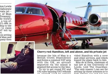  ??  ?? Cherry red: Hamilton, left and above, and his private jet