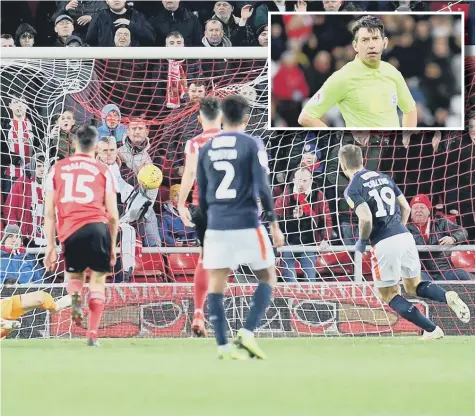  ??  ?? ts from the penalty spot. Inset: Referee Lee Probert.