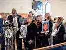  ?? LAUREN WITTE/CLARION LEDGER ?? Attorney Ben Crump stands with the families of Dexter Wade, Marrio Moore, and Jonathan Hankins at a news conference about their cases. All three men were buried in a Hinds County field in unmarked graves without contacting their families.