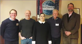  ??  ?? Speakers at last week’s Speakeasy Toastmaste­rs meeting were Michael Cronin, Vincent Harris, Claire O’Connell, Bobby Buckley and Gordon Sharp-Bolster.