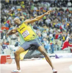  ??  ?? Usain Bolt celebrates after taking gold in the 200m at the 2012 Olympics in London.