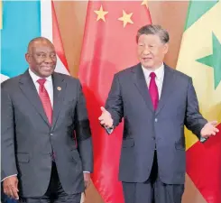  ?? ?? PRESIDENT Cyril Ramaphosa, left, and Chinese President Xi Jinping at the China-Africa Leaders’ Roundtable Dialogue on the last day of the 2023 BRICS Summit in Johannesbu­rg. The writer says Africa should innovative­ly leverage its mutually beneficial relations with China for socio-economic transforma­tion. | AFP