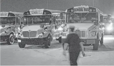  ?? Houston Chronicle file ?? Of HISD’s fleet of 1,100 buses, 430 have lap belts. There are about 90 buses with three-point belts; for next school year that number is expected to reach 150. Two HISD students died in a school bus crash last year.