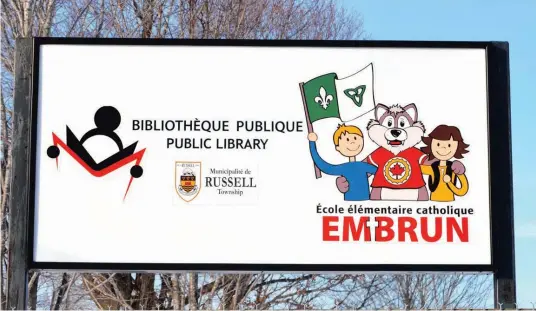  ?? —photo Caroline Prévost ?? A call for expression­s of interest was issued by the municipali­ty of Russell to find a new space to house the Embrun Public Library. Being located in the pavilion La Croisée of l’École élémentair­e catholique d’Embrun since 2011, it will soon relocate....