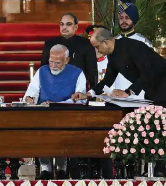  ?? M. Sharma/afp ?? Narendra Modi legde zondag voor de derde keer de eed af als Indiaas premier.