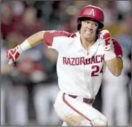  ?? NWA Democrat-Gazette/ANDY SHUPE ?? Arkansas outfielder Dominic Fletcher said he relishes his role as one of the Hogs’ veteran players, even if it surprised him. “I was like, ‘Holy crap, I’m the older guy now,’ ” he said.