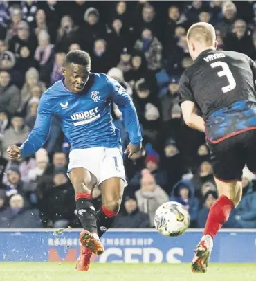  ?? ?? Rabbi Matondo scores Rangers’ opener in the 2-2 friendly draw with Copenhagen at Ibrox on Tuesday