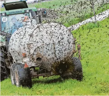  ?? Symbolfoto: Marcus Merk ?? Alltäglich­es Bild in der Region: Ein Landwirt bringt Gülle aus. Das daraus entstehend­e Nitrat kann in großen Mengen schädlich für das Grundwasse­r sein.