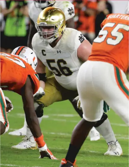  ?? | AP ?? ESPN draft guru Mel Kiper likens Notre Dame guard Quenton Nelson to 2018 Hall of Fame finalist Steve Hutchinson.