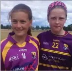  ??  ?? Clonard/Volunteers players Emer O’Connor and Katie Law who played in the Leinster Under-14 blitz in Carlow recently. Katie scored the winning goal in the dying seconds to secure the Under-14 Leinster Division 1 title for Wexford, while Emer’s Division...