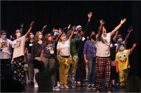  ?? PHOTO COURTESY OPEN DOOR THEATER ?? The cast of Open Door Theater’s “Spongebob The Musical” rehearses a production number. They perform seven accessible shows starting next Friday, March 24.