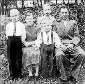  ??  ?? The Serhijenko family. Clockwise from left: Victor, Olga, Lida, Vasyl and Greg in a German refugee camp, circa 1950.