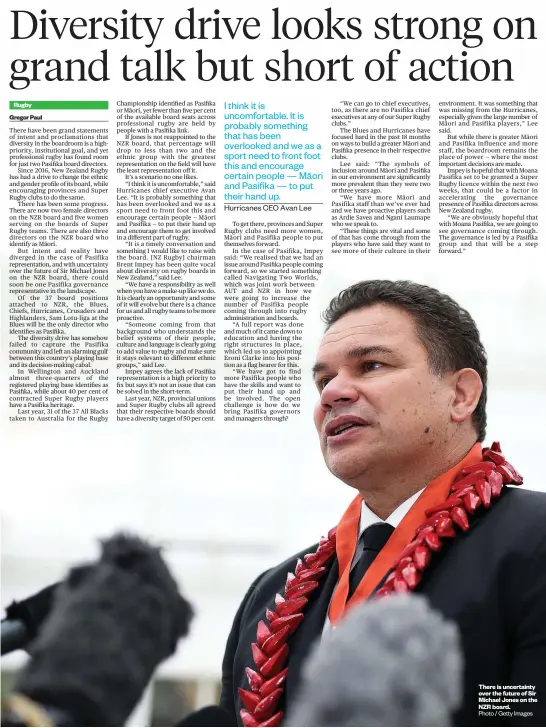  ?? Photo / Getty Images ?? There is uncertaint­y over the future of Sir Michael Jones on the NZR board.