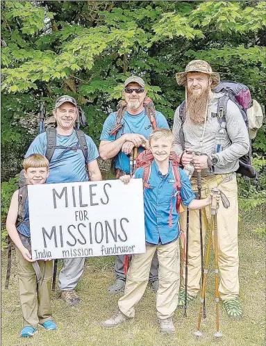  ?? (Submitted Photos) ?? Casey Jones (back row, center) led this backpackin­g trip for Miles for Missions, a hiking fundraiser he started to raise money for children’s homes in and near Chennai, India. Others on the 37-mile trip completed in May on the Buffalo National River Trail, included Able Patterson (front row, from left), 9; Maverick Connor, 11; James Patterson (back row, left); and Sam Hodges.