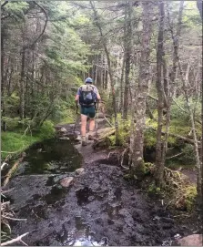  ?? PHOTO PROVIDED BY MIKAELA KOSTRUBIAK AND BEN VAN-KOOTEN ?? Ben Van-Kooten hikes through the mud in New Hampshire.