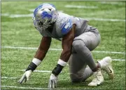  ?? DANNY KARNIK — THE ASSOCIATED PRESS ?? Detroit Lions middle linebacker Jarrad Davis (40) lines up during the first half of an Oct. 25 game against the Atlanta Falcons in Atlanta. The Detroit Lions won 23-22.