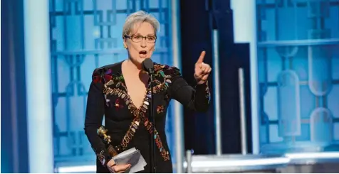  ?? Foto: Imago, Zuma Press ?? „Wenn die Mächtigen ihre Position benutzen, um andere zu tyrannisie­ren, dann verlieren wir alle“: Meryl Streep bei der Globe Verleihung.