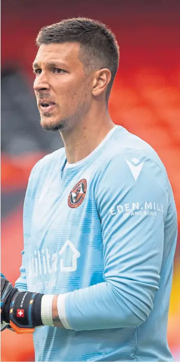  ??  ?? FOCUSED: Dundee United goalkeeper Benjamin Siegrist.