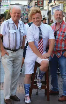  ??  ?? The three amigo:. Sean O’Donoghue, Jack Patrick Healy – dressed most appropriat­ely indeed for the US-themed celebratio­ns – and Mike Keane.