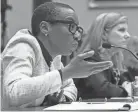  ?? MARK SCHIEFELBE­IN / AP ?? Harvard President Claudine Gay, left, speaks as University of Pennsylvan­ia President Liz Magill listens during a hearing of the House Committee on Education on Capitol Hill Dec. 5 in Washington.