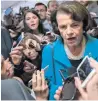  ?? —AP ?? sen. Dianne Feinstein responds to reporters’ questions on supreme Court nominee brett Kavanaugh on Capitol Hill in washington.