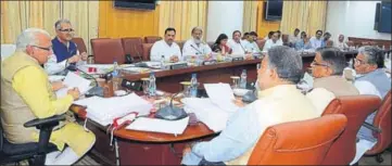  ?? HT PHOTO ?? Haryana chief minister Manohar Lal Khattar presiding over a cabinet meeting in Chandigarh on Wednesday.