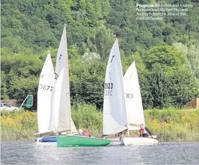  ??  ?? Progress Bill Inches and Andrew Porteous lead Michael Pitts and Audrey Robertson around the mark on Sunday