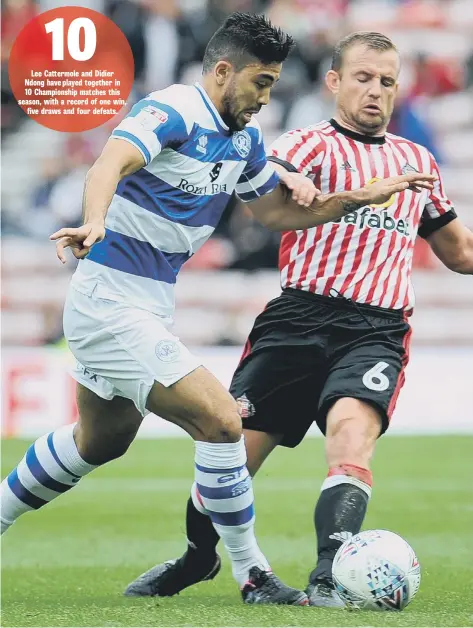  ??  ?? Sunderland midfielder Lee Cattermole moves in to make life difficult for QPR’s Massimo Luongo last weekend.